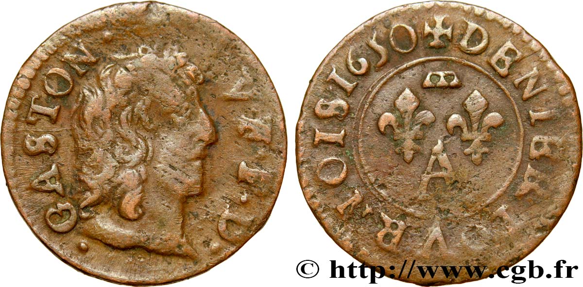 DOMBES - PRINCIPAUTÉ DE DOMBES - GASTON D&nbsp;ORLÉANS Denier tournois, type 10 TB+/TTB