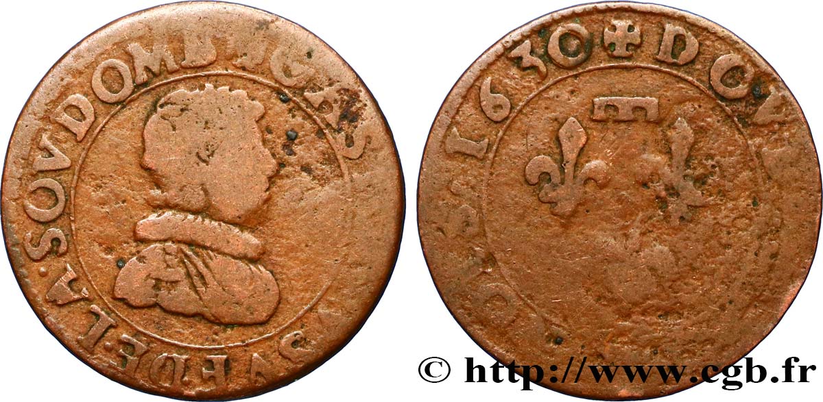 DOMBES - PRINCIPAUTÉ DE DOMBES - GASTON D ORLÉANS Double tournois, type 7 TB/B