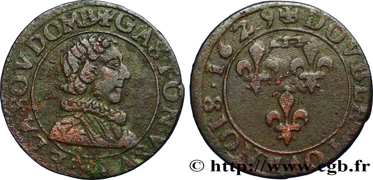 DOMBES - PRINCIPALITY OF DOMBES - GASTON OF ORLEANS Double tournois, type 6 VF/VF