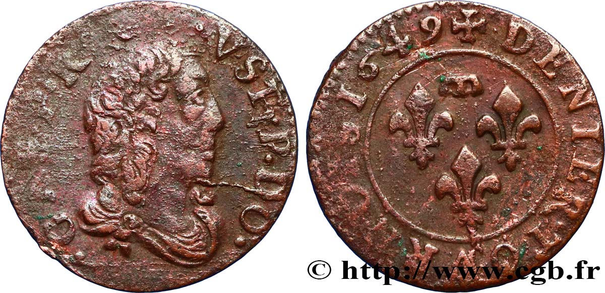 DOMBES - PRINCIPALITY OF DOMBES - GASTON OF ORLEANS Denier tournois, type 7 VF/XF