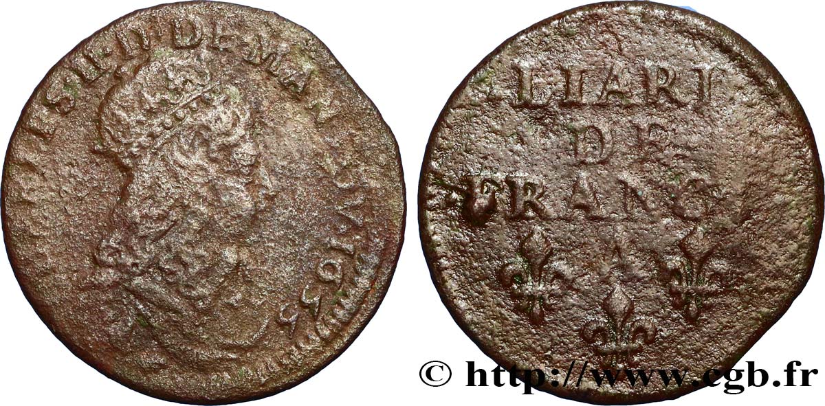 ARDENNES - PRINCIPALITY OF ARCHES-CHARLEVILLE - CHARLES II GONZAGA Liard, type 4 VF