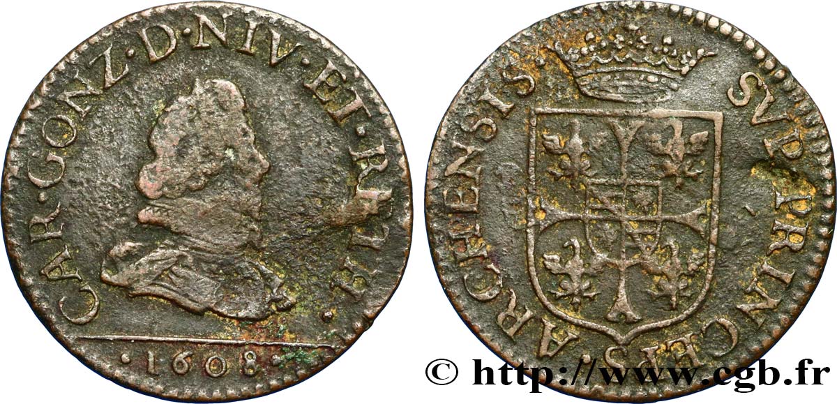 ARDENNES - PRINCIPAUTY OF ARCHES-CHARLEVILLE - CHARLES I OF GONZAGUE Liard, type 2B q.BB