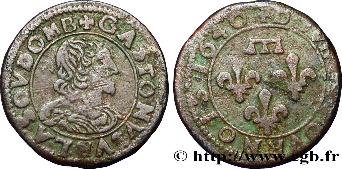 PRINCIPAUTY OF DOMBES - GASTON OF ORLEANS Double tournois, type 14 fSS