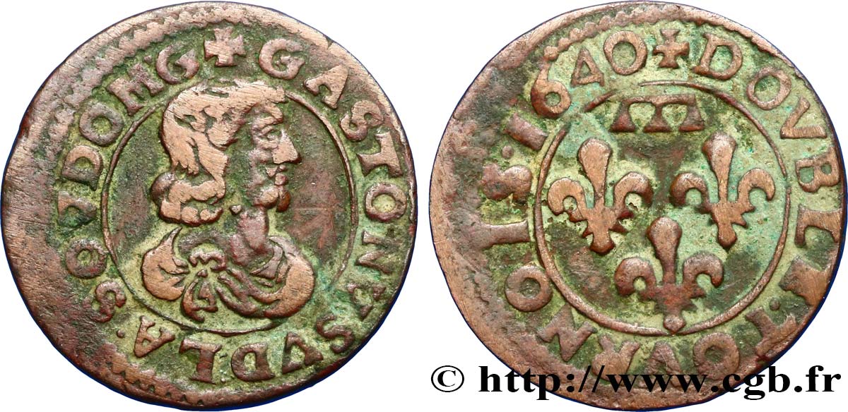 DOMBES - PRINCIPALITY OF DOMBES - GASTON OF ORLEANS Double tournois, type 16 XF/VF