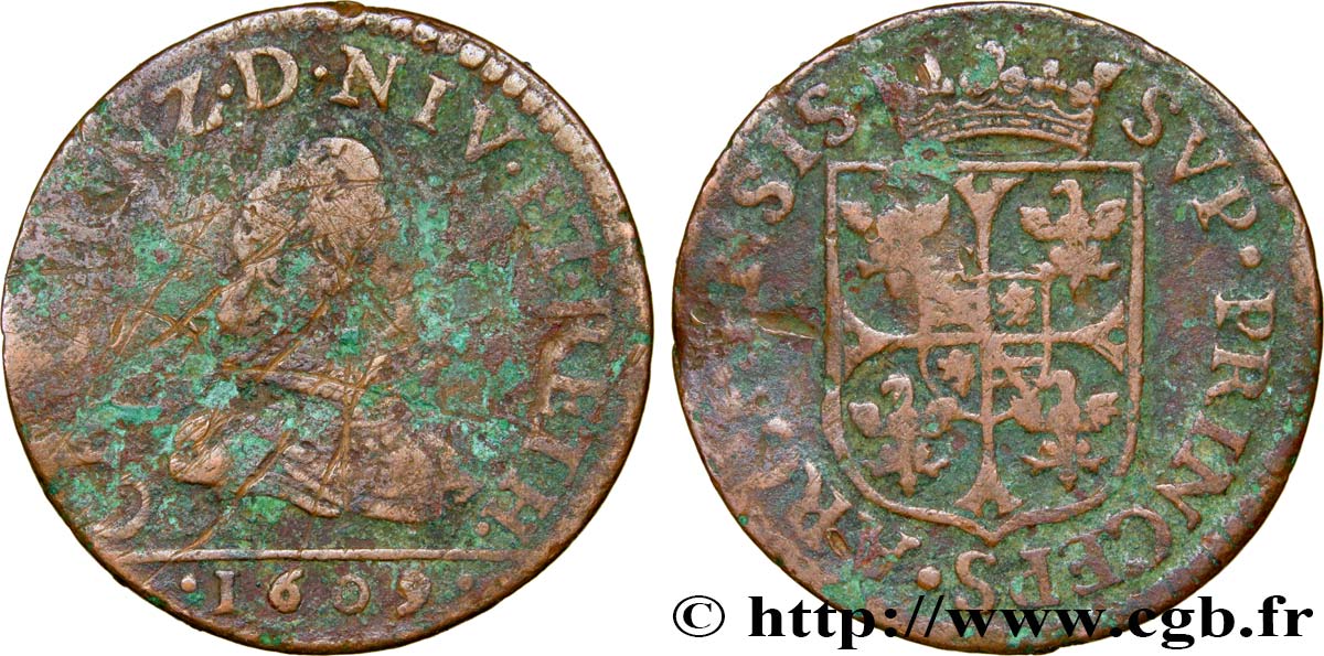 ARDENNES - PRINCIPAUTY OF ARCHES-CHARLEVILLE - CHARLES I OF GONZAGUE Liard, type 2B S
