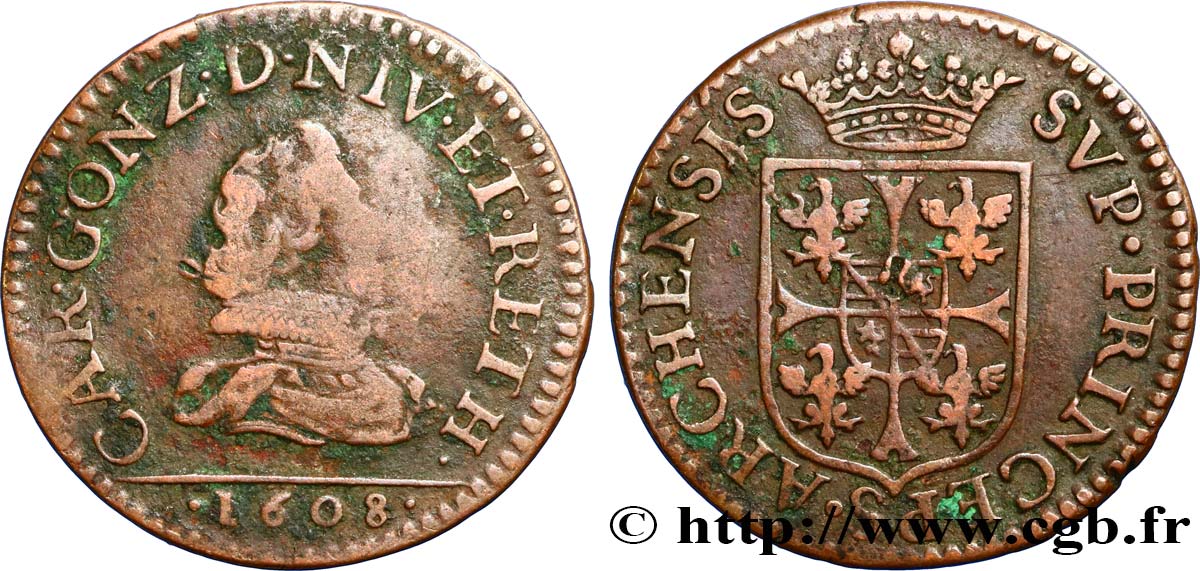 ARDENNES - PRINCIPAUTY OF ARCHES-CHARLEVILLE - CHARLES I OF GONZAGUE Liard, type 2B S/fSS