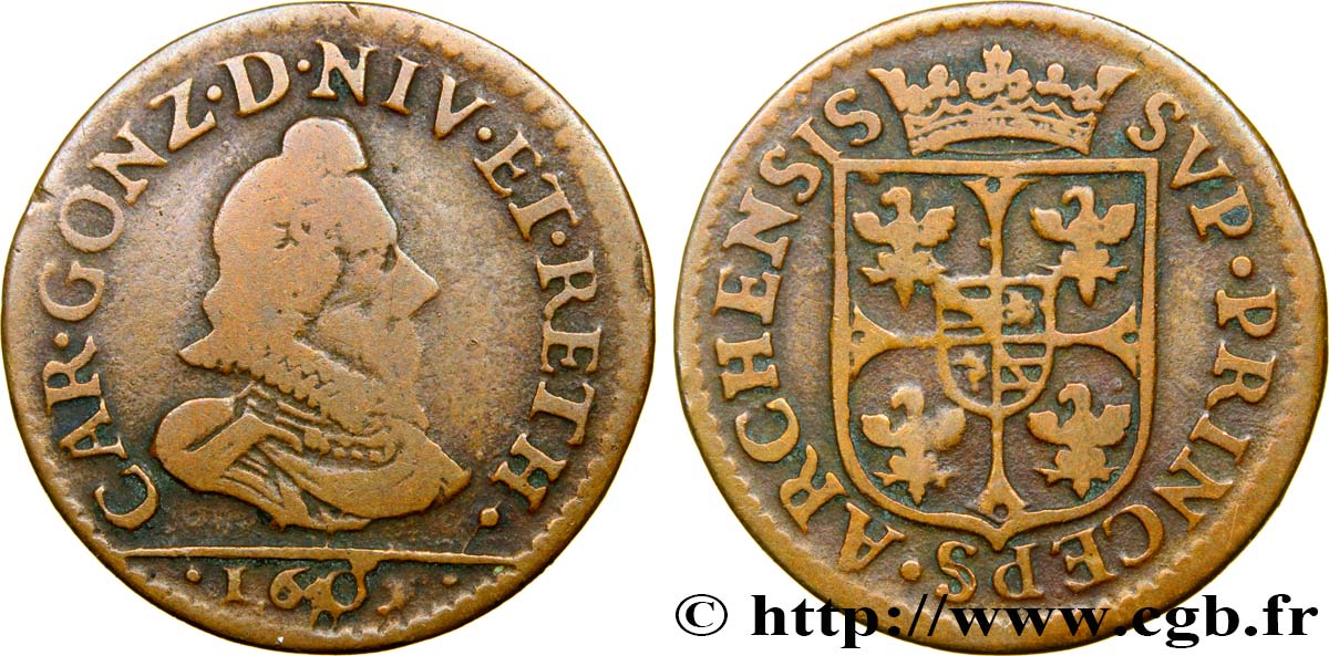 ARDENNES - PRINCIPAUTY OF ARCHES-CHARLEVILLE - CHARLES I OF GONZAGUE Liard, type 3A VF/VF