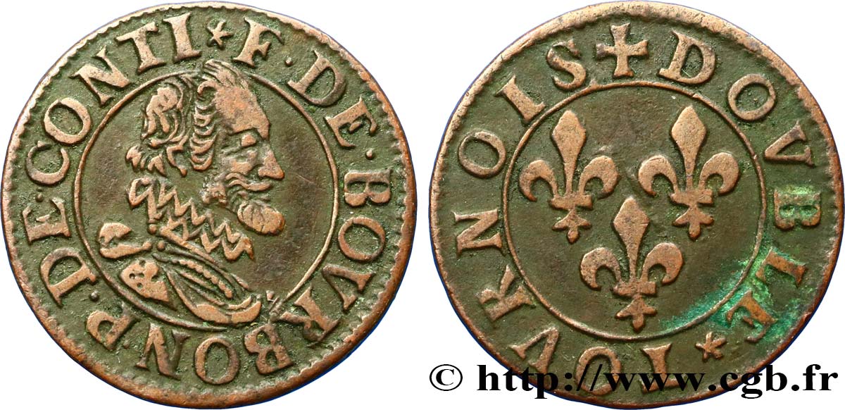 PRINCIPALITY OF CHATEAU-REGNAULT - FRANCIS OF BOURBON-CONTI Double tournois, type 15, buste A XF/VF