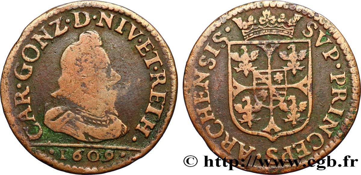 ARDENNES - PRINCIPAUTY OF ARCHES-CHARLEVILLE - CHARLES I OF GONZAGUE Liard, type 3 BC/MBC