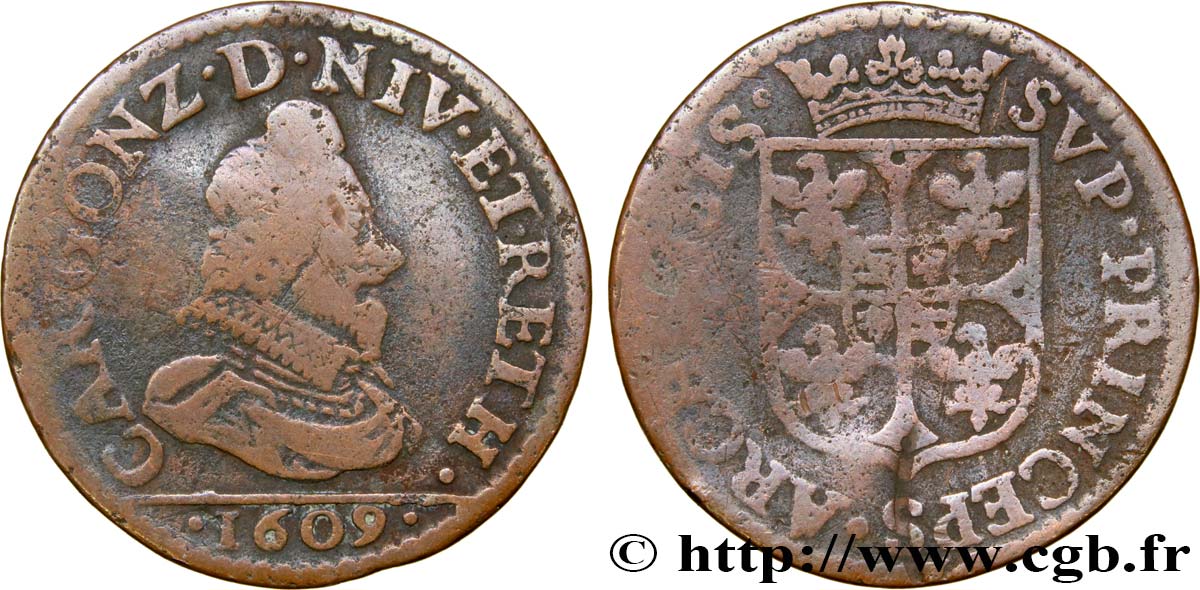 ARDENNES - PRINCIPAUTY OF ARCHES-CHARLEVILLE - CHARLES I OF GONZAGUE Liard, type 3 VF/VG