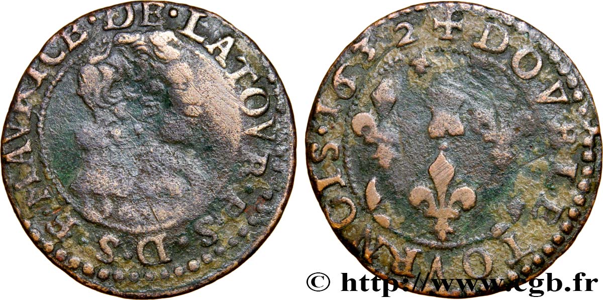 ARDENNES - PRINCIPALITY OF SEDAN - FREDERIC-MAURICE DE LA TOUR D AUVERGNE Double tournois, type 10 (petite collerette/petite tour) F