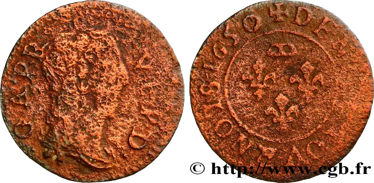DOMBES - PRINCIPAUTÉ DE DOMBES - GASTON D ORLÉANS Denier tournois, type 10 B+