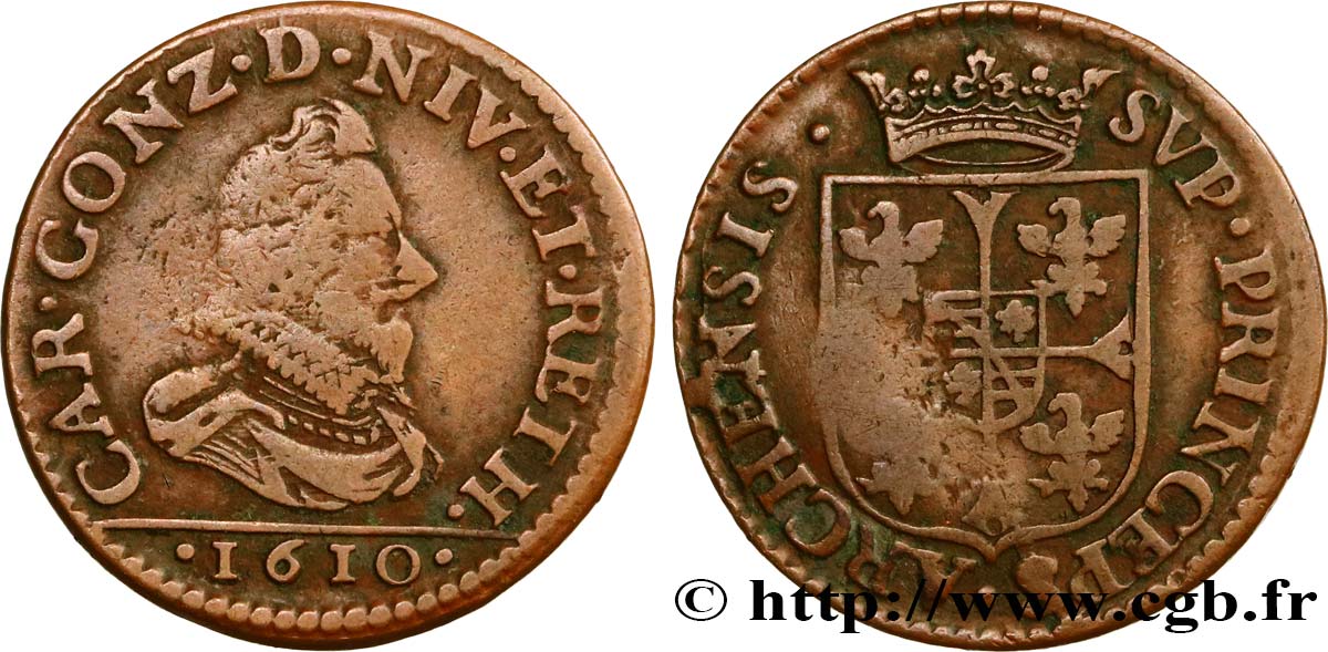 ARDENNES - PRINCIPAUTY OF ARCHES-CHARLEVILLE - CHARLES I OF GONZAGUE Liard, type 3A q.BB