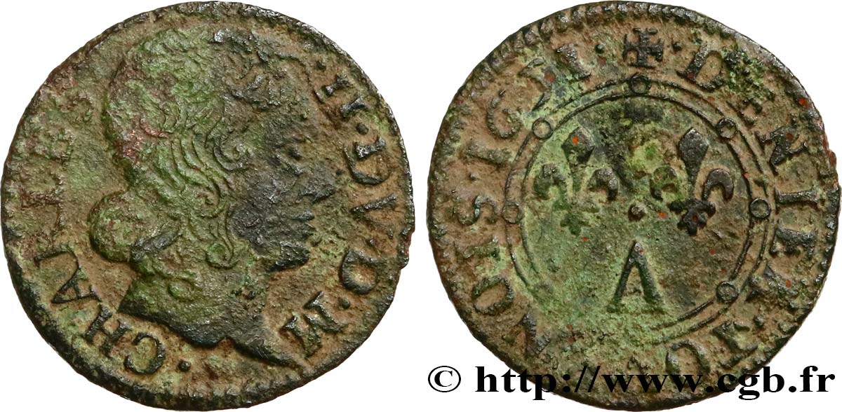 ARDENNES - PRINCIPAUTY OF ARCHES-CHARLEVILLE - CHARLES II OF GONZAGUE Denier tournois, type 2 VF