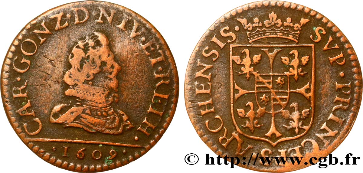 ARDENNES - PRINCIPAUTÉ SOUVERAINE D&nbsp;ARCHES-CHARLEVILLE - CHARLES Ier DE GONZAGUE Liard, type 2 TB+/TTB