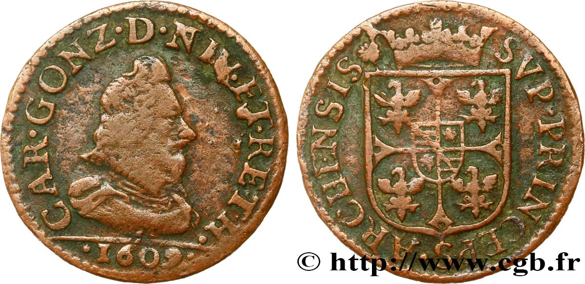 ARDENNES - PRINCIPALITY OF ARCHES-CHARLEVILLE - CHARLES I GONZAGA Liard, type 3 VF