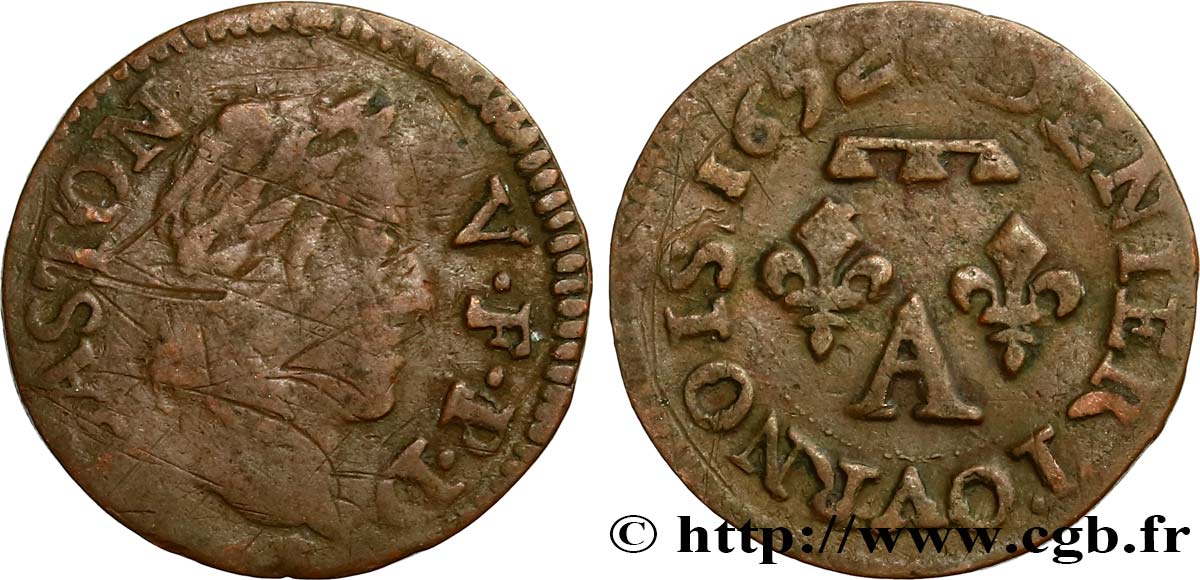 DOMBES - PRINCIPALITY OF DOMBES - GASTON OF ORLEANS Denier tournois, type 13 VG/VF