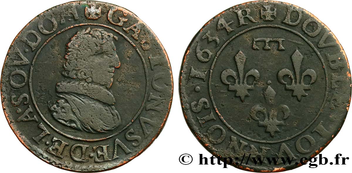 DOMBES - PRINCIPAUTÉ DE DOMBES - GASTON D ORLÉANS Double tournois, type 8 TB+/TTB