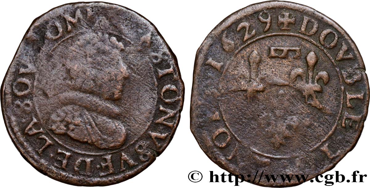 PRINCIPAUTY OF DOMBES - GASTON OF ORLEANS Double tournois, type 6 MB/q.MB