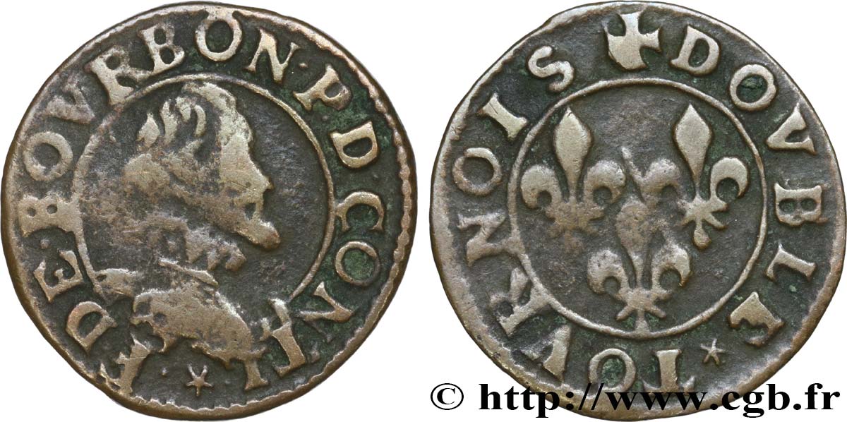 PRINCIPALITY OF CHATEAU-REGNAULT - FRANCIS OF BOURBON-CONTI Double tournois, type 12 F/VF