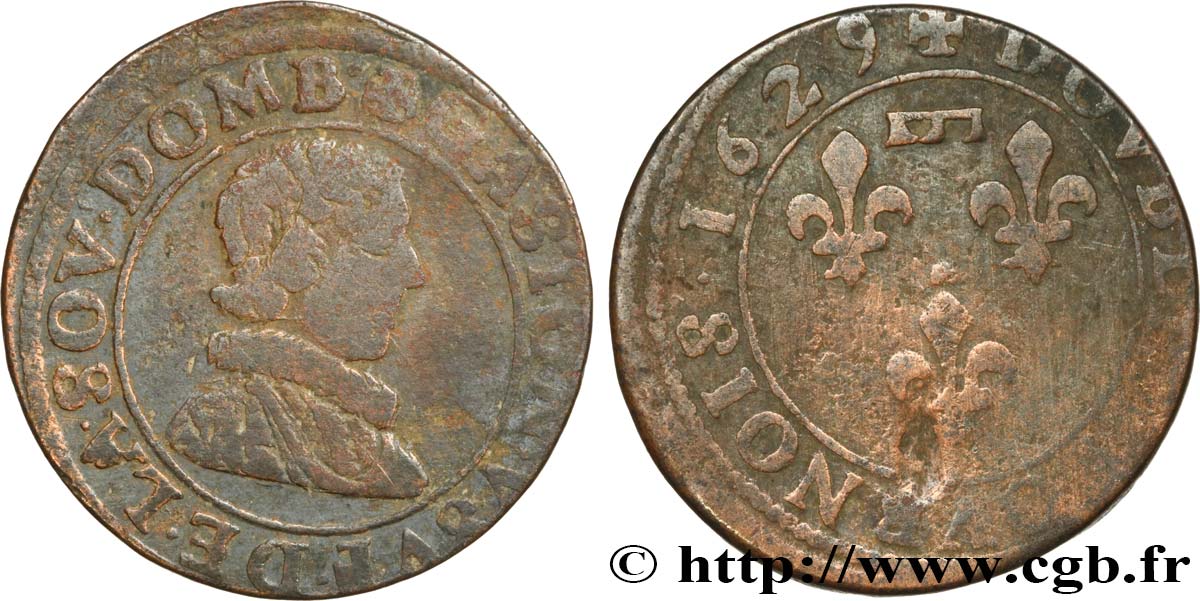 PRINCIPAUTY OF DOMBES - GASTON OF ORLEANS Double tournois, type 6 fS