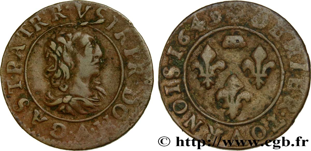 DOMBES - PRINCIPALITY OF DOMBES - GASTON OF ORLEANS Denier tournois, type 7 XF/VF