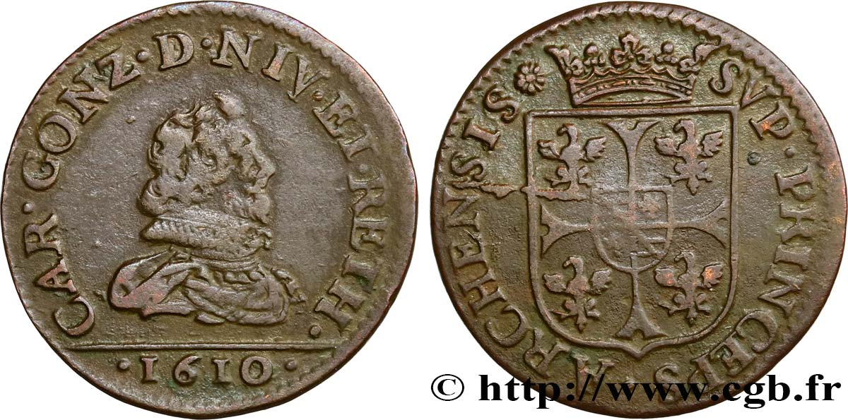 ARDENNES - PRINCIPAUTÉ SOUVERAINE D ARCHES-CHARLEVILLE - CHARLES Ier DE GONZAGUE Liard, type 3A TB+