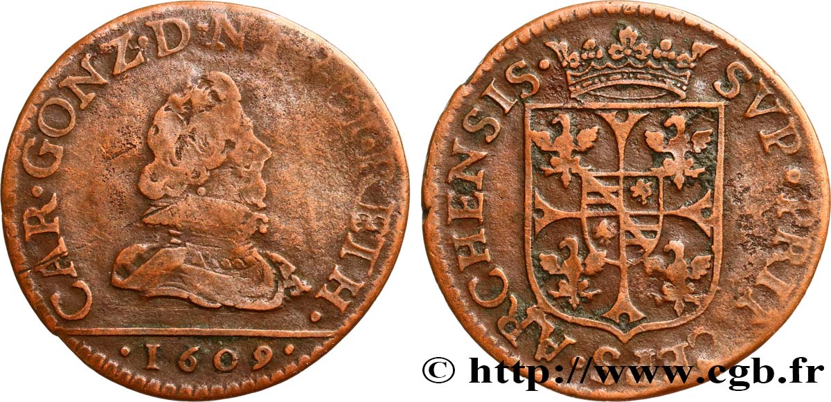 ARDENNES - PRINCIPAUTY OF ARCHES-CHARLEVILLE - CHARLES I OF GONZAGUE Liard, type 2 BC+