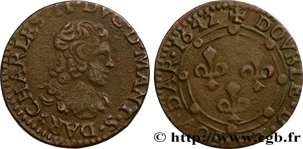 ARDENNES - PRINCIPAUTÉ SOUVERAINE D ARCHES-CHARLEVILLE - CHARLES II DE GONZAGUE Double tournois, légende à six heures, 2e effigie TTB