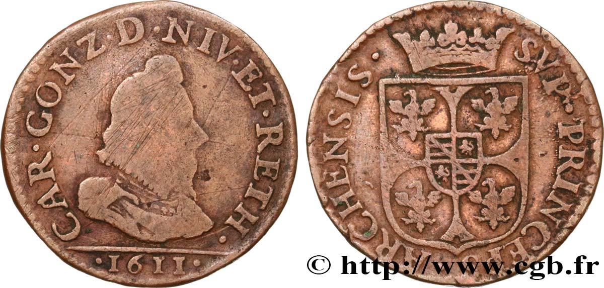 ARDENNES - PRINCIPAUTY OF ARCHES-CHARLEVILLE - CHARLES I OF GONZAGUE Liard, type 3A RC+/BC