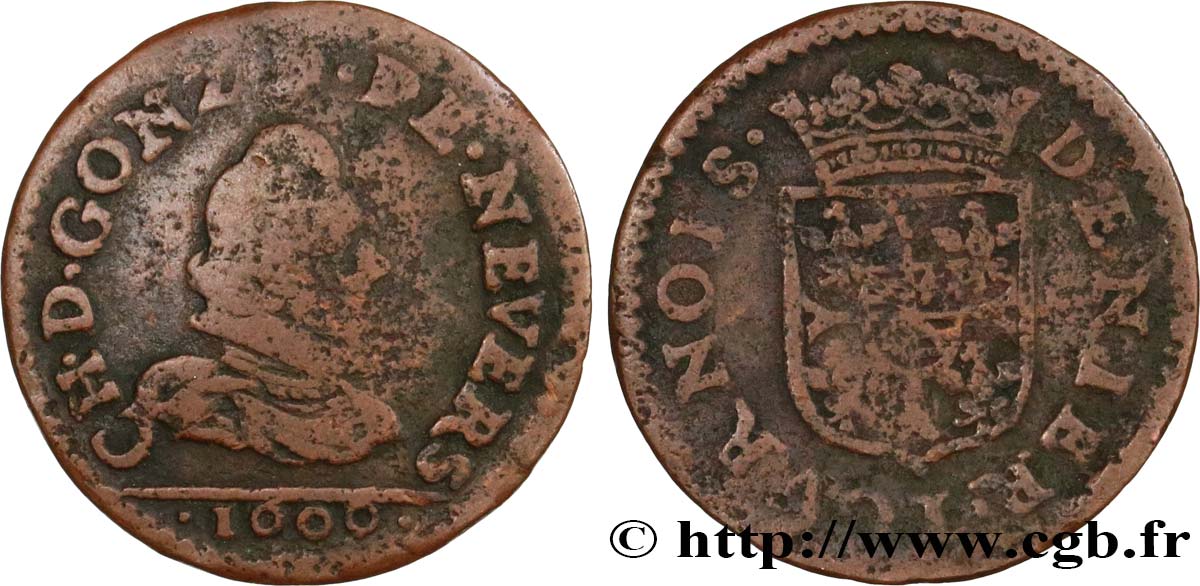 ARDENNES - PRINCIPAUTÉ SOUVERAINE D&nbsp;ARCHES-CHARLEVILLE - CHARLES Ier DE GONZAGUE Denier tournois B