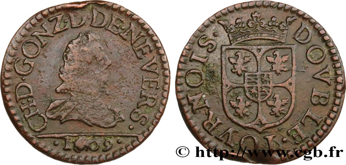 ARDENNES - PRINCIPAUTY OF ARCHES-CHARLEVILLE - CHARLES I OF GONZAGUE Double tournois, type 3 fSS/fVZ