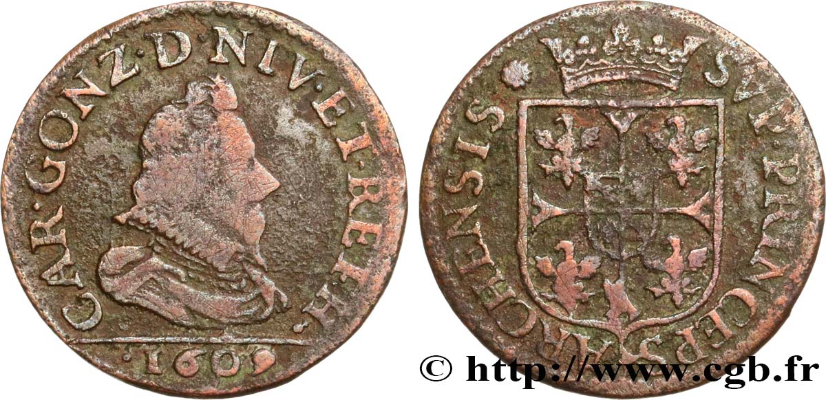 ARDENNES - PRINCIPAUTY OF ARCHES-CHARLEVILLE - CHARLES I OF GONZAGUE Liard, type 3 VG/F