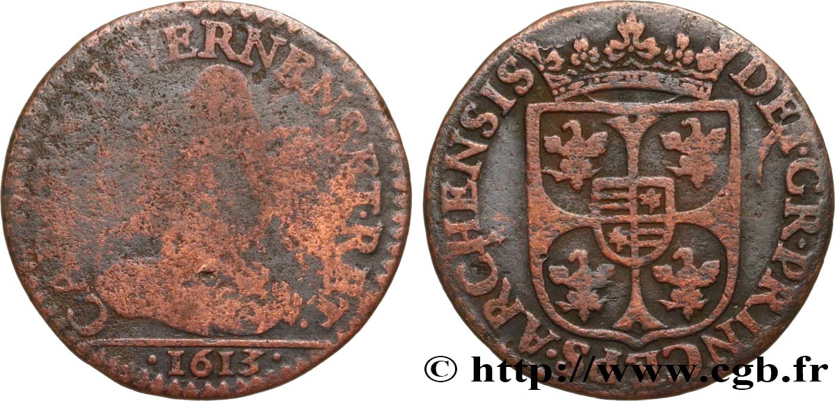 ARDENNES - PRINCIPAUTY OF ARCHES-CHARLEVILLE - CHARLES I OF GONZAGUE Liard, type 3B VG/VF