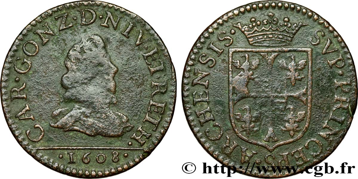 ARDENNES - PRINCIPAUTY OF ARCHES-CHARLEVILLE - CHARLES I OF GONZAGUE Liard, type 2B MB/q.BB