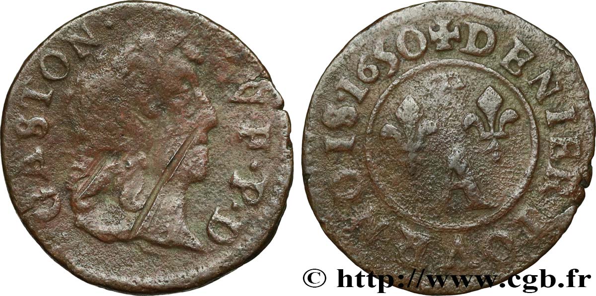 DOMBES - PRINCIPALITY OF DOMBES - GASTON OF ORLEANS Denier tournois, type 10 VF