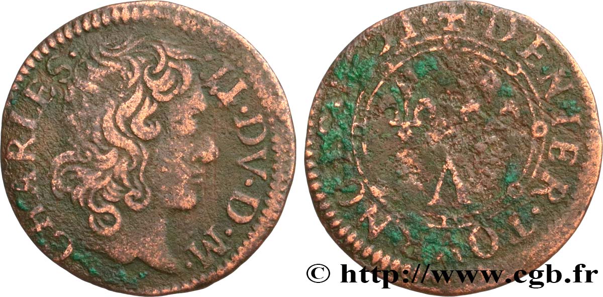ARDENNES - PRINCIPAUTY OF ARCHES-CHARLEVILLE - CHARLES II OF GONZAGUE Denier tournois, type 2 VF
