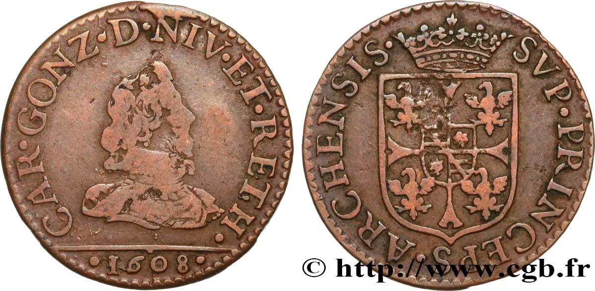 ARDENNES - PRINCIPAUTY OF ARCHES-CHARLEVILLE - CHARLES I OF GONZAGUE Liard, type 2B VF/XF