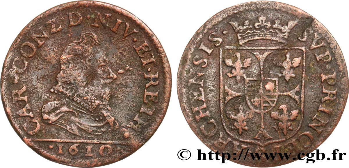ARDENNES - PRINCIPAUTY OF ARCHES-CHARLEVILLE - CHARLES I OF GONZAGUE Liard, type 3A VF