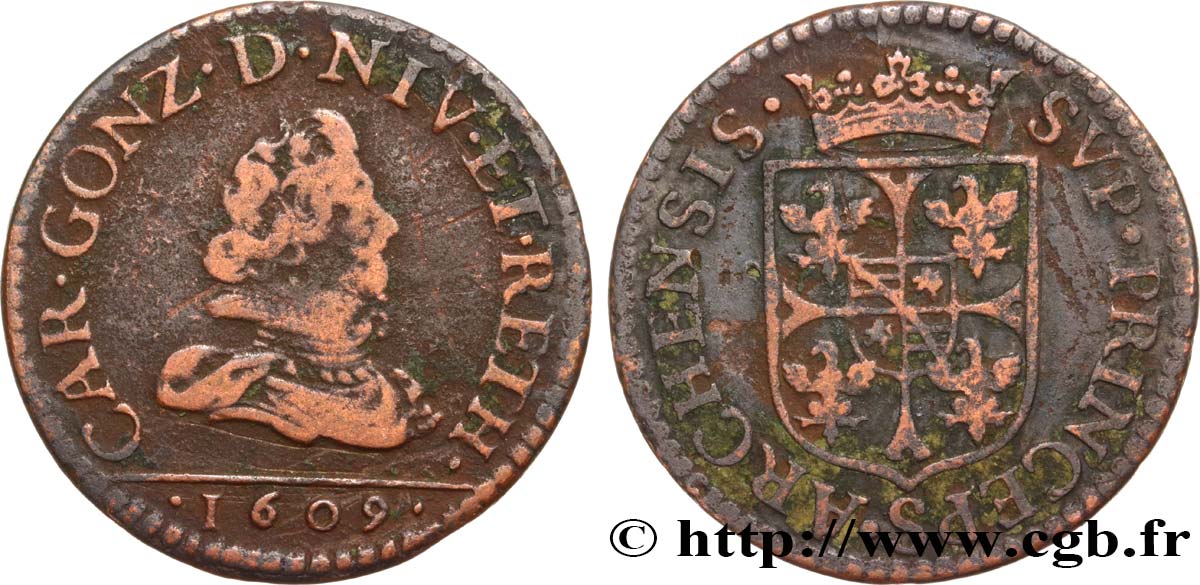 ARDENNES - PRINCIPAUTY OF ARCHES-CHARLEVILLE - CHARLES I OF GONZAGUE Liard, type 3 MB/q.BB