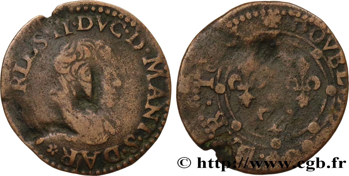 ARDENNES - PRINCIPAUTÉ SOUVERAINE D ARCHES-CHARLEVILLE - CHARLES II DE GONZAGUE Double tournois, légende à six heures, 2e effigie B+