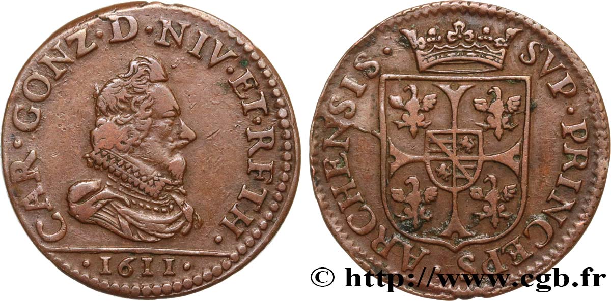 ARDENNES - PRINCIPAUTY OF ARCHES-CHARLEVILLE - CHARLES I OF GONZAGUE Liard, type 3A MBC/MBC+