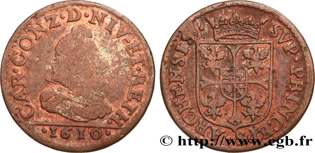 ARDENNES - PRINCIPAUTY OF ARCHES-CHARLEVILLE - CHARLES I OF GONZAGUE Liard, type 3A q.MB/MB