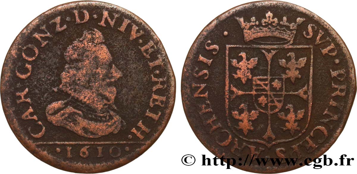 ARDENNES - PRINCIPAUTY OF ARCHES-CHARLEVILLE - CHARLES I OF GONZAGUE Liard, type 3A q.MB/MB