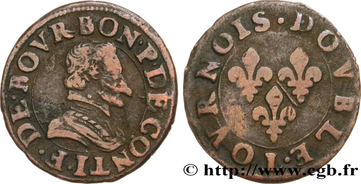 PRINCIPALITY OF CHATEAU-REGNAULT - FRANCIS OF BOURBON-CONTI Double tournois, type 18 VF/F
