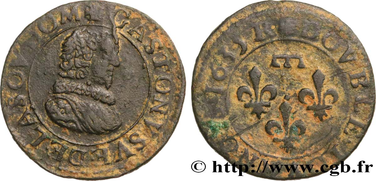 PRINCIPAUTY OF DOMBES - GASTON OF ORLEANS Double tournois, type 8 SS/fSS