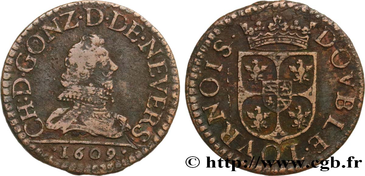 ARDENNES - PRINCIPAUTY OF ARCHES-CHARLEVILLE - CHARLES I OF GONZAGUE Double tournois, type 3 fSS/SS