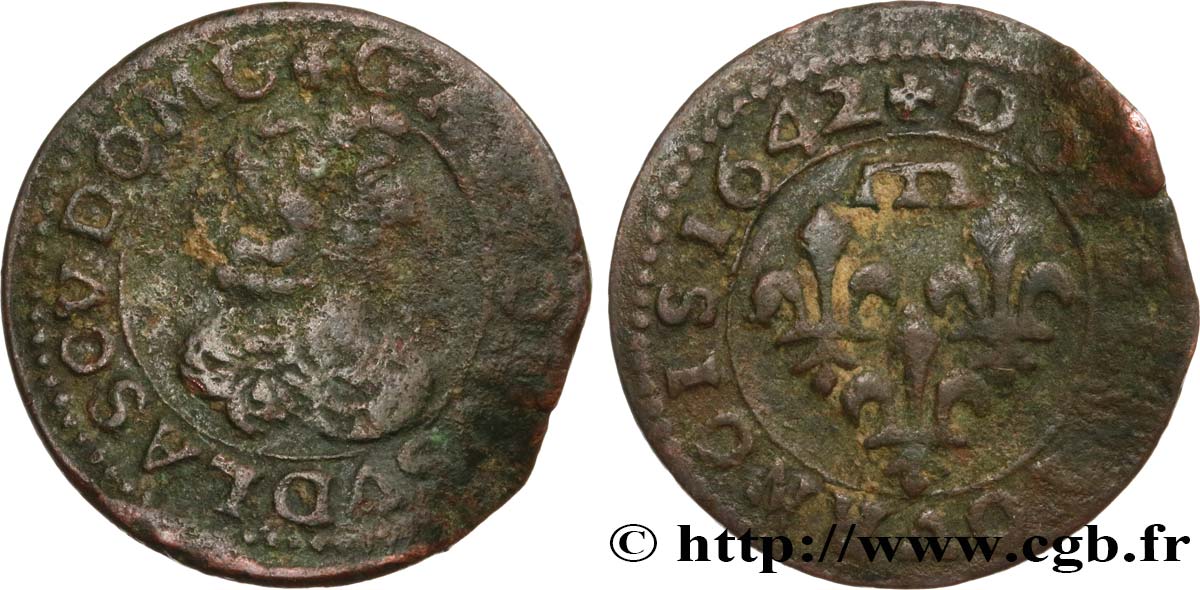 DOMBES - PRINCIPALITY OF DOMBES - GASTON OF ORLEANS Double tournois, type 16 F/VF