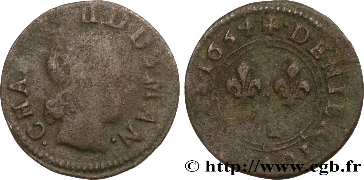 ARDENNES - PRINCIPAUTÉ SOUVERAINE D ARCHES-CHARLEVILLE - CHARLES II DE GONZAGUE Denier tournois, type 3 B+