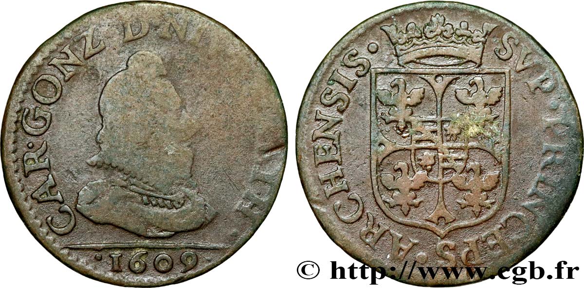 ARDENNES - PRINCIPAUTY OF ARCHES-CHARLEVILLE - CHARLES I OF GONZAGUE Liard, type 3 VF/XF